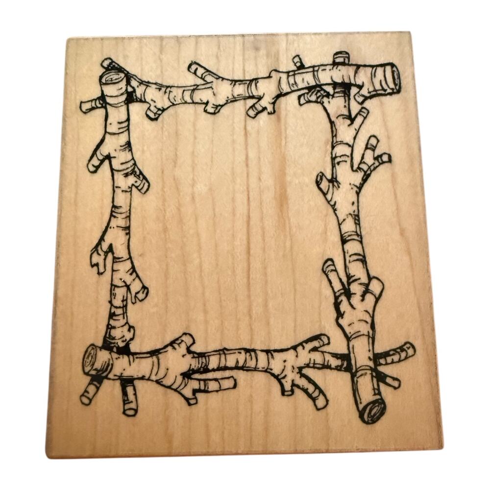 VIP Visual Image Printery Wood Stick Log Frame Rubber Stamp